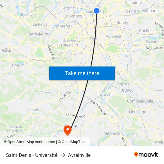 Saint-Denis - Université to Avrainville map