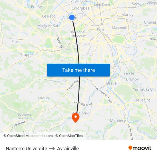Nanterre Université to Avrainville map