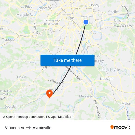 Vincennes to Avrainville map