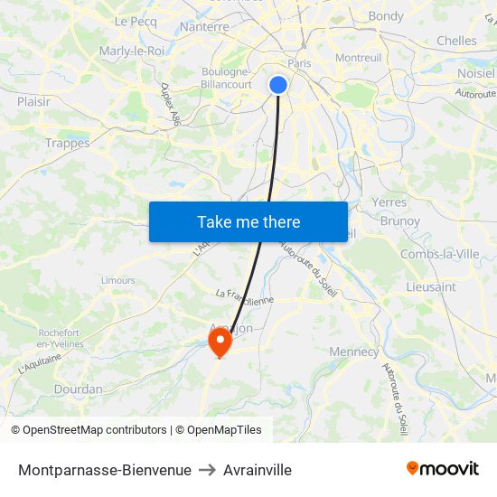 Montparnasse-Bienvenue to Avrainville map
