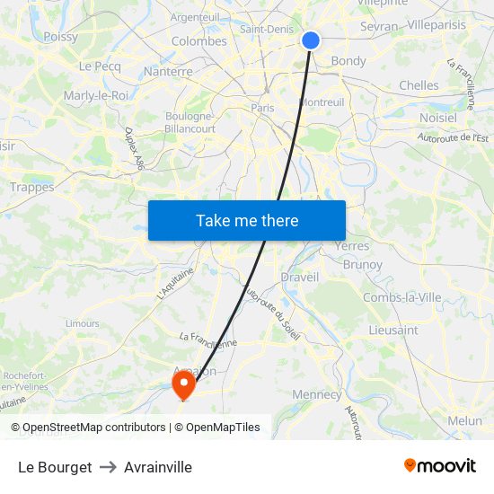 Le Bourget to Avrainville map