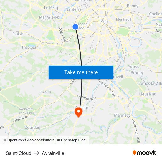 Saint-Cloud to Avrainville map