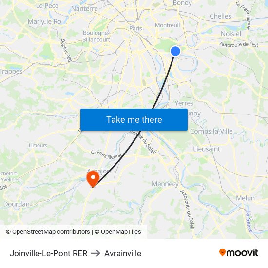 Joinville-Le-Pont RER to Avrainville map