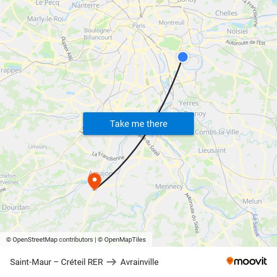 Saint-Maur – Créteil RER to Avrainville map