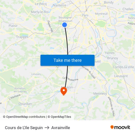 Cours de L'Ile Seguin to Avrainville map