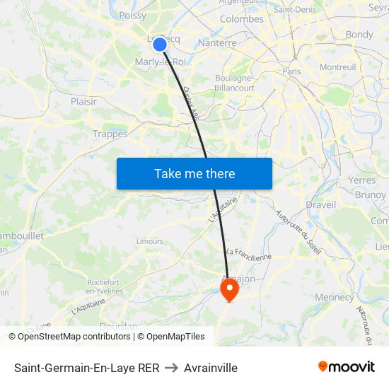 Saint-Germain-En-Laye RER to Avrainville map