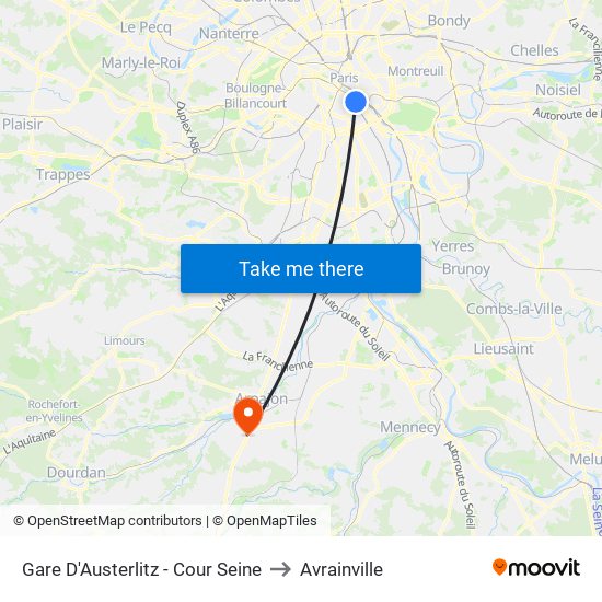 Gare D'Austerlitz - Cour Seine to Avrainville map