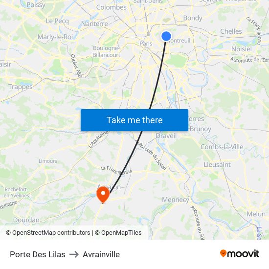 Porte Des Lilas to Avrainville map