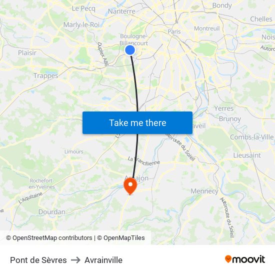 Pont de Sèvres to Avrainville map