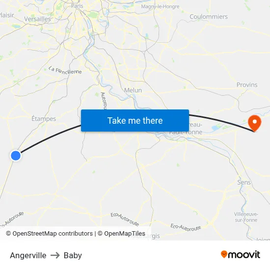 Angerville to Baby map