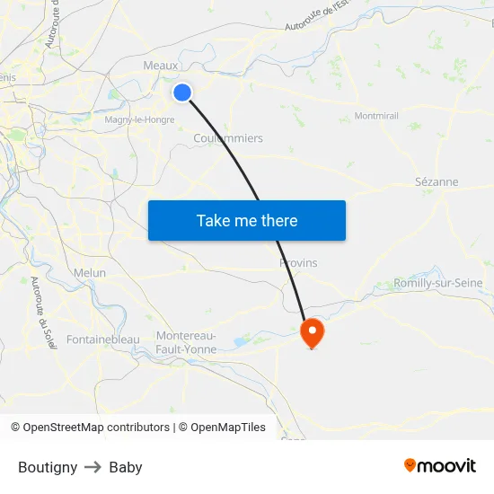 Boutigny to Baby map