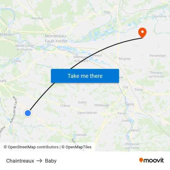 Chaintreaux to Baby map