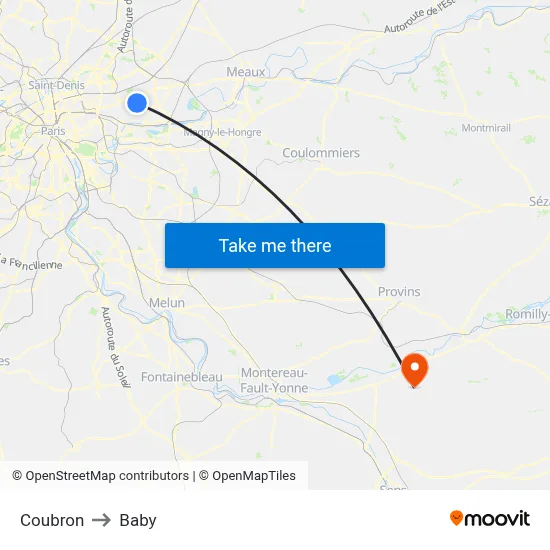 Coubron to Baby map