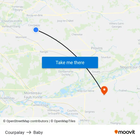 Courpalay to Baby map