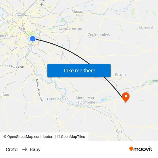 Creteil to Baby map
