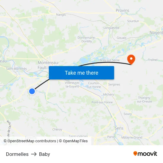 Dormelles to Baby map