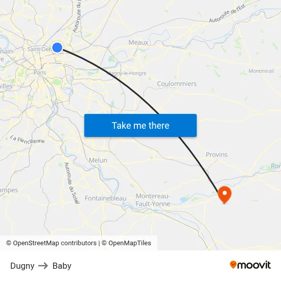 Dugny to Baby map