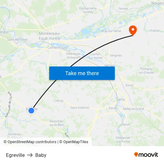 Egreville to Baby map