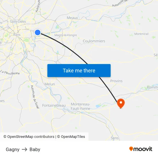 Gagny to Baby map
