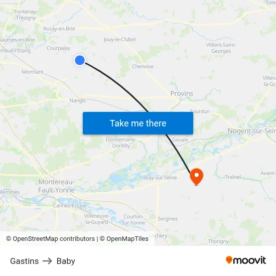 Gastins to Baby map