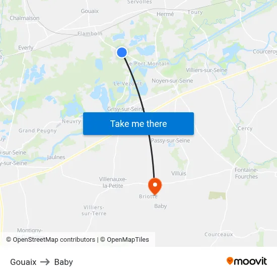 Gouaix to Baby map