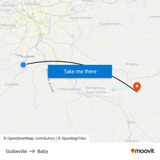 Guibeville to Baby map