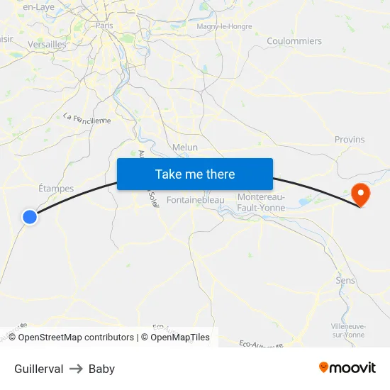 Guillerval to Baby map