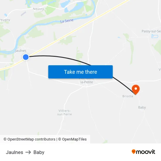 Jaulnes to Baby map