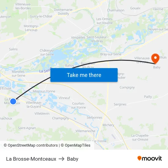 La Brosse-Montceaux to Baby map