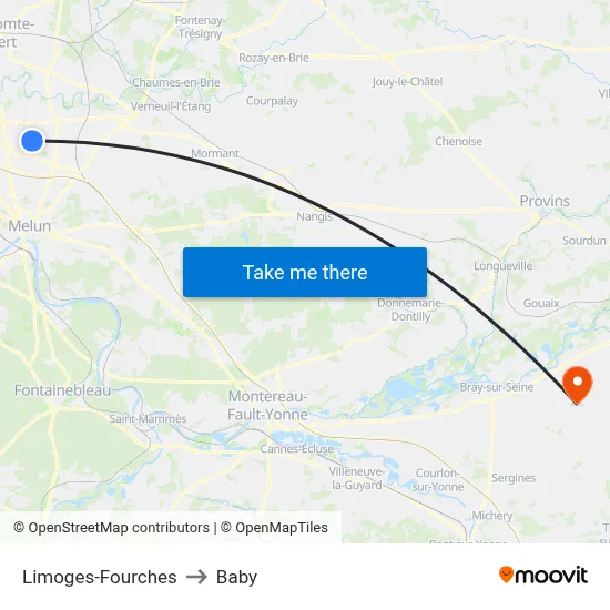 Limoges-Fourches to Baby map