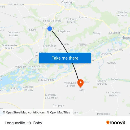 Longueville to Baby map