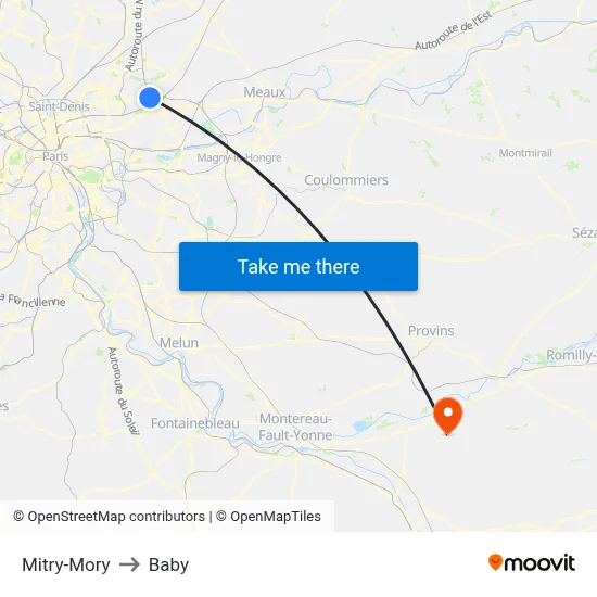 Mitry-Mory to Baby map
