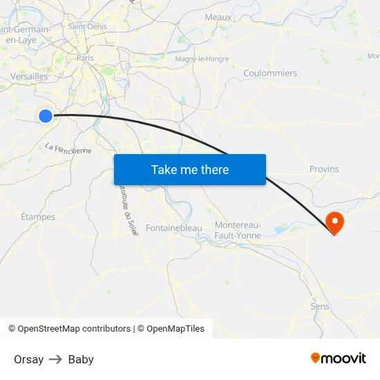 Orsay to Baby map