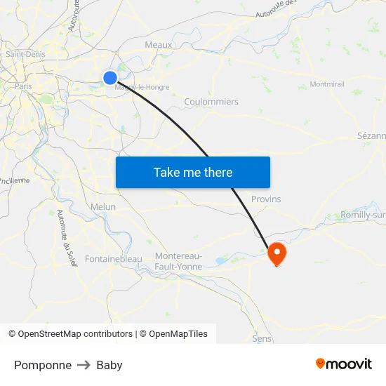 Pomponne to Baby map