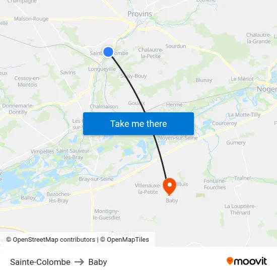 Sainte-Colombe to Baby map