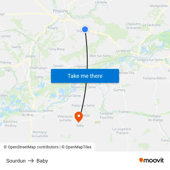 Sourdun to Baby map