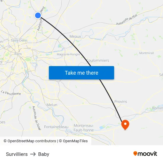 Survilliers to Baby map