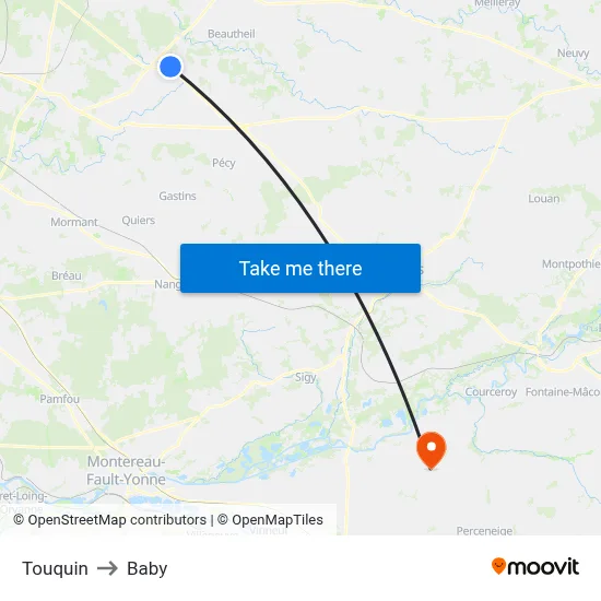 Touquin to Baby map