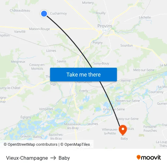 Vieux-Champagne to Baby map
