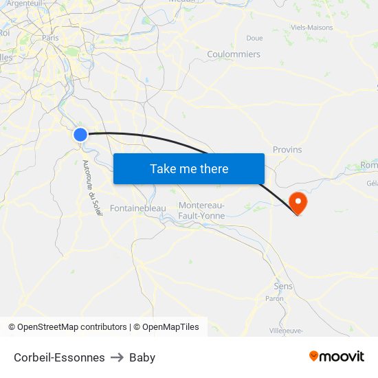 Corbeil-Essonnes to Baby map