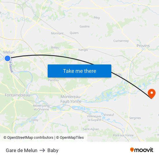 Gare de Melun to Baby map