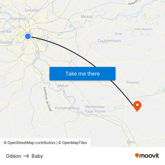 Odéon to Baby map