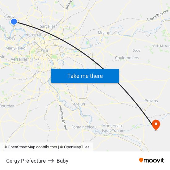 Cergy Préfecture to Baby map