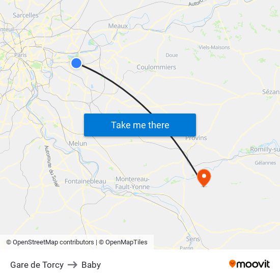 Gare de Torcy to Baby map