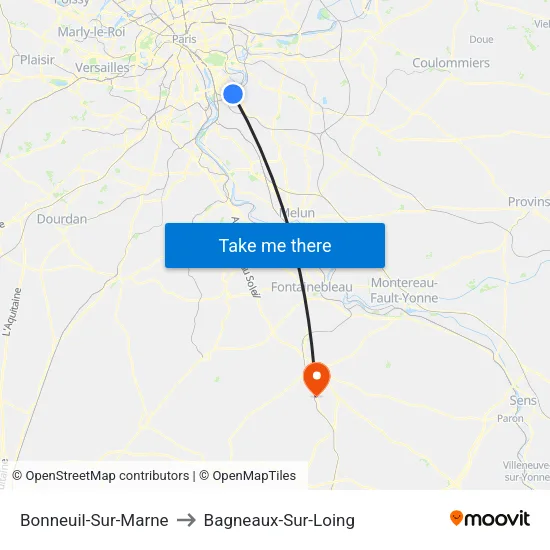 Bonneuil-Sur-Marne to Bagneaux-Sur-Loing map