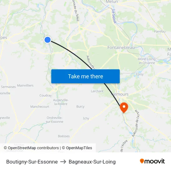 Boutigny-Sur-Essonne to Bagneaux-Sur-Loing map