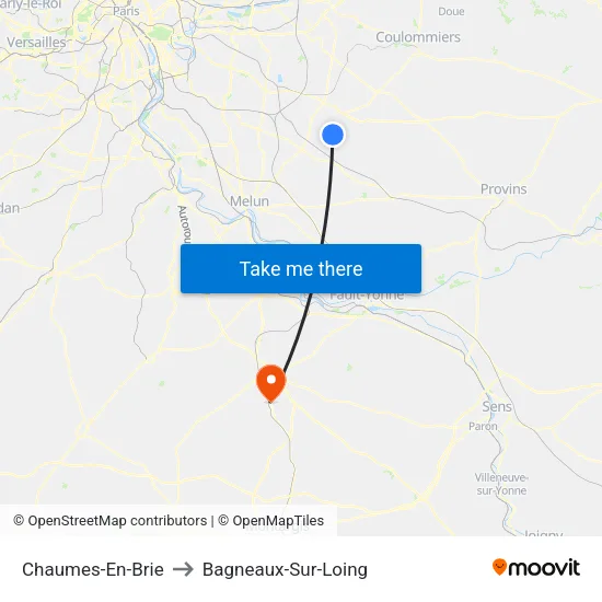Chaumes-En-Brie to Bagneaux-Sur-Loing map