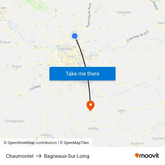 Chaumontel to Bagneaux-Sur-Loing map