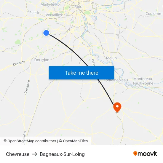 Chevreuse to Bagneaux-Sur-Loing map