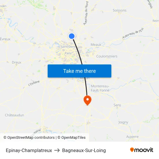 Epinay-Champlatreux to Bagneaux-Sur-Loing map